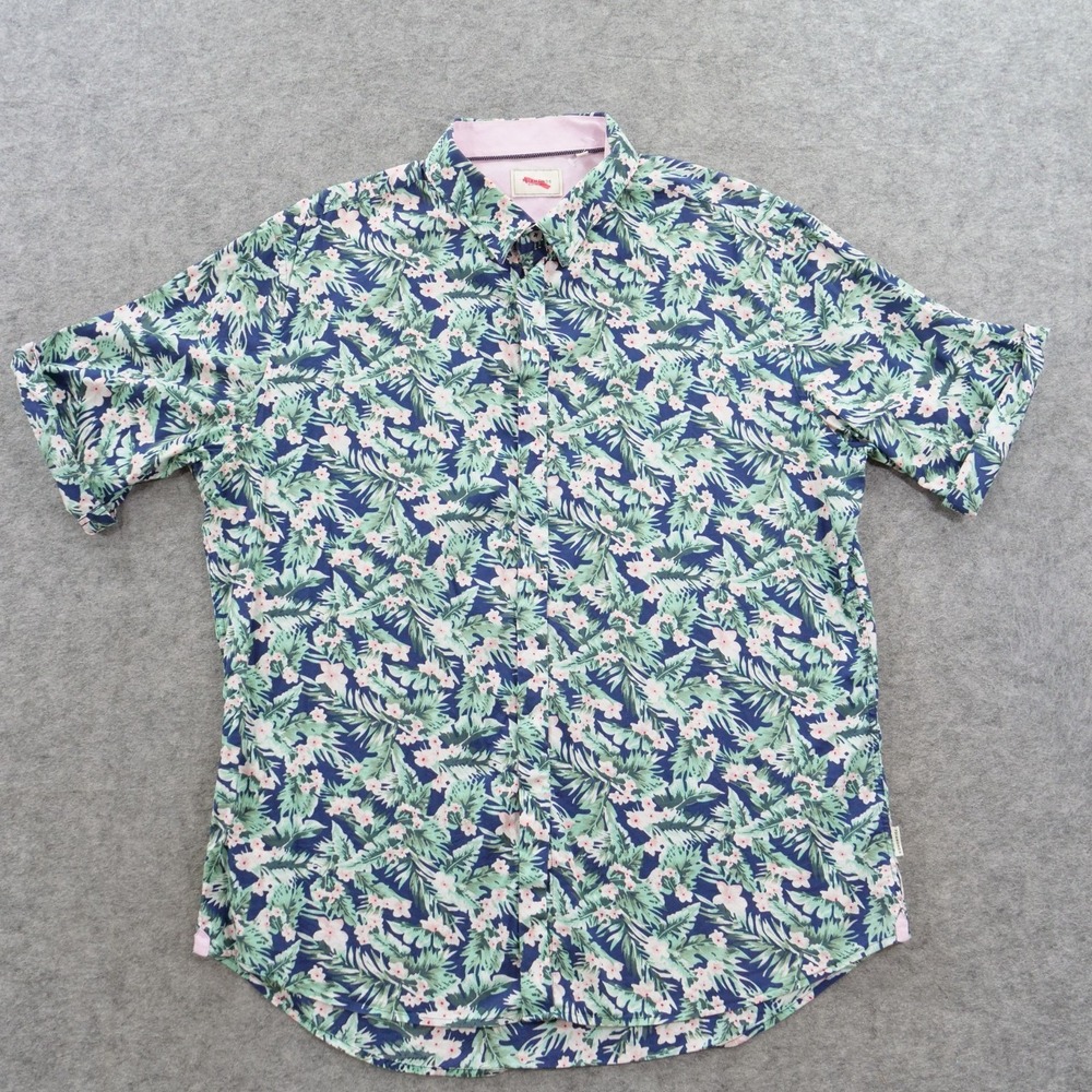 7 Diamonds Shirt Mens Extra Large Blue Green Button Up Floral Concrete Jungle